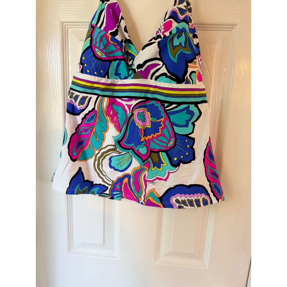 Trina Turk Womens Floral Halter Tankini Top Multicolor Psychedelic Print Size 10 - Picture 4 of 8